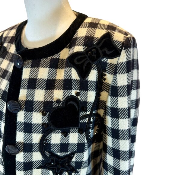 Vintage Escada by Margaretha Ley Checked Wool Jacket- Embellished Blazer - Picture 2 of 11